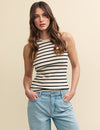 Black and White Stripe Racer Tank Top