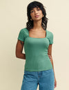 Green Square Neck Short Sleeve T-Shirt