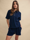 Navy Towelling Short Sleeve Shirt