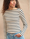 Black and White Stripe Slash Neck Top