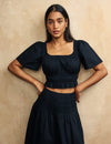 Black Shirred Bodice Crop Top