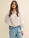 White Drawstring Hem Dobby Blouse