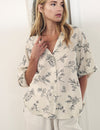 Cream Floral Embroidered Short Sleeve Shirt