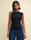 Black Asymmetric Sleeveless Top