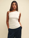 Cream Asymmetric Sleeveless Top