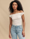 White Ruched Bardot Top