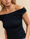 Black Ruched Bardot Top