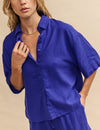 Electric Blue Linen-blend Short Sleeve Shirt