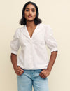 White Puff Sleeve Collared Blouse