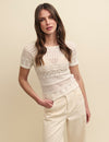 Cream Mock-Crochet Knitted Top